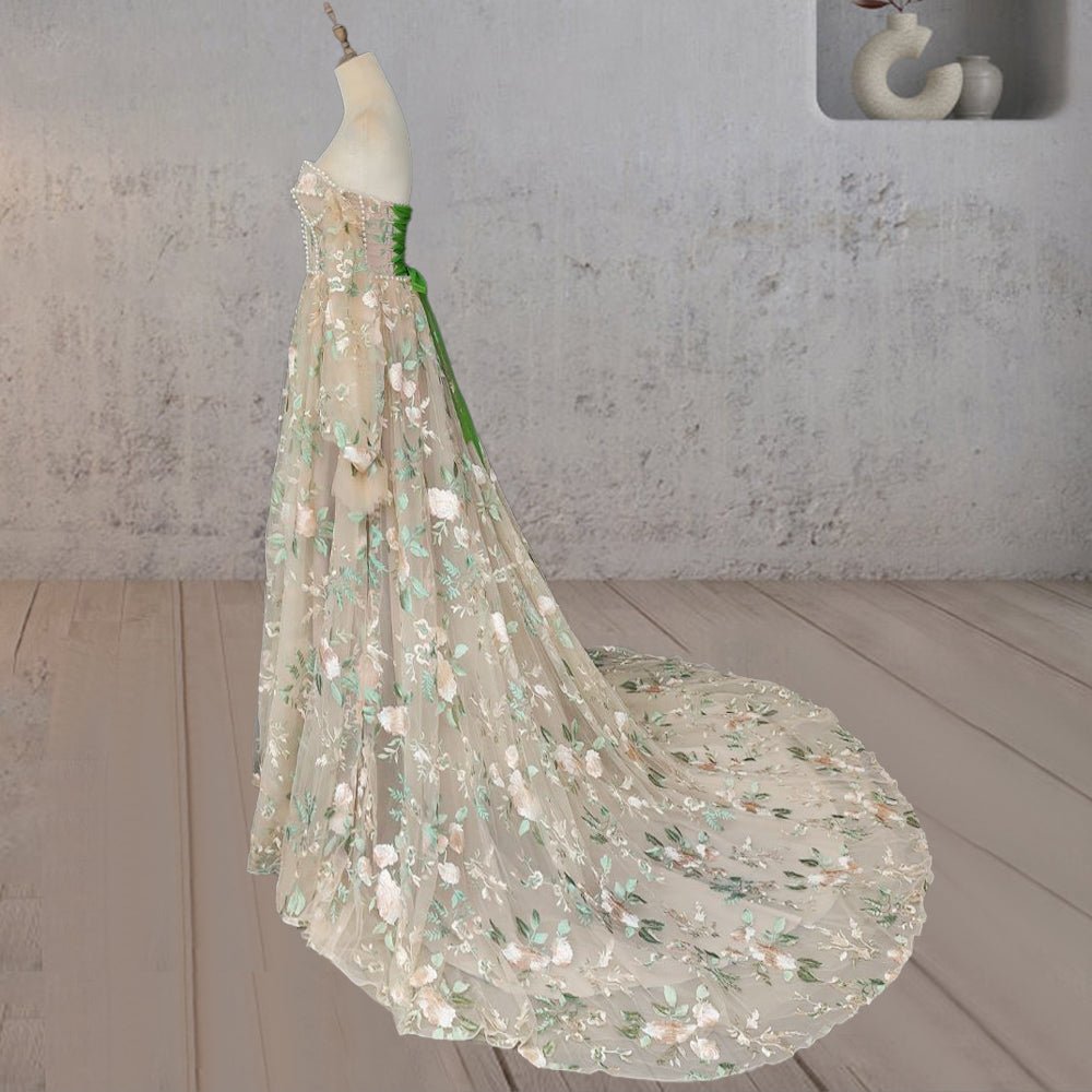 A Line Light Green Sweetheart Pearl Wedding Dress