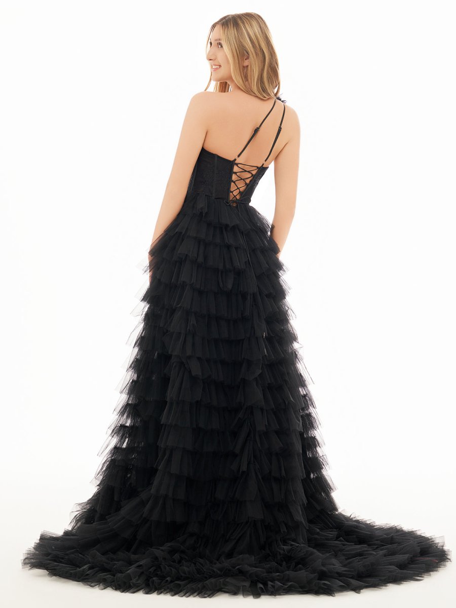 Kinsley | A Line One Shoulder Tiered Long Prom Dress - KissProm