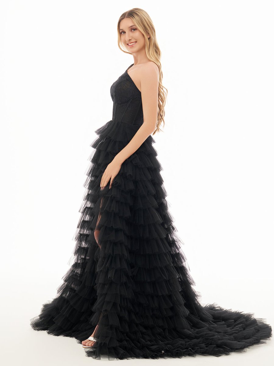 Kinsley | A Line One Shoulder Tiered Long Prom Dress - KissProm