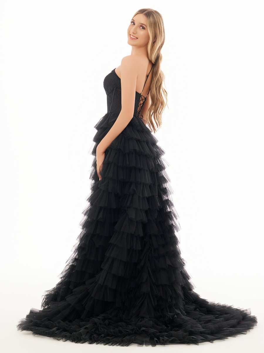 Kinsley | A Line One Shoulder Tiered Long Prom Dress - KissProm