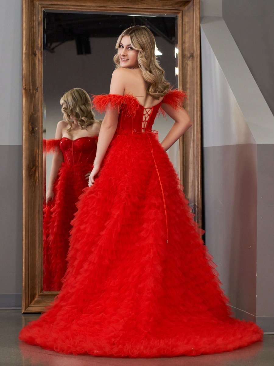 Ingrid |A Line Sweetheart Tiered Tulle Long Prom Dress With Slit - KissProm