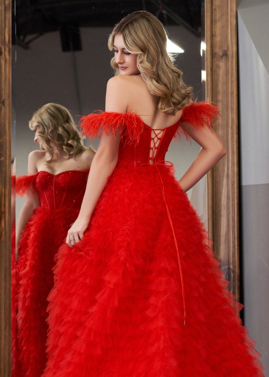 Ingrid |A Line Sweetheart Tiered Tulle Long Prom Dress With Slit - KissProm