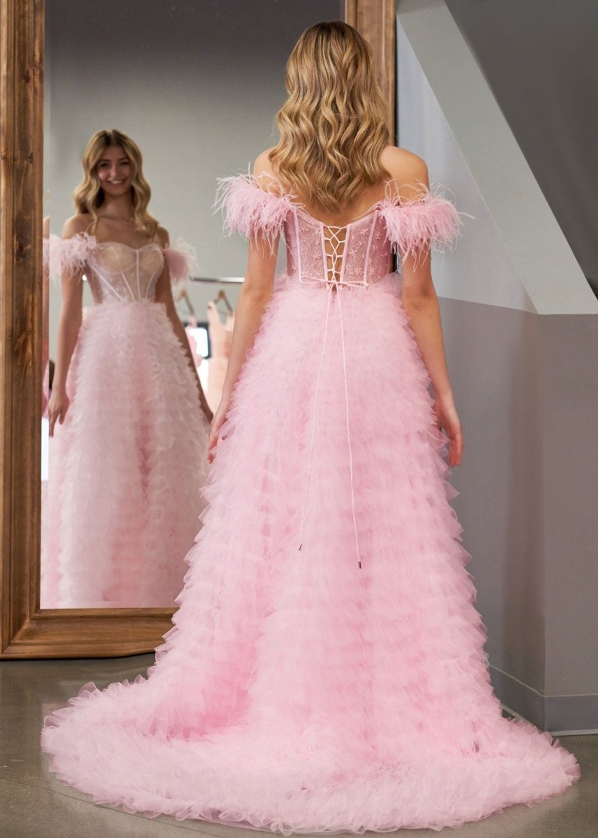 Ingrid |A Line Sweetheart Tiered Tulle Long Prom Dress With Slit - KissProm