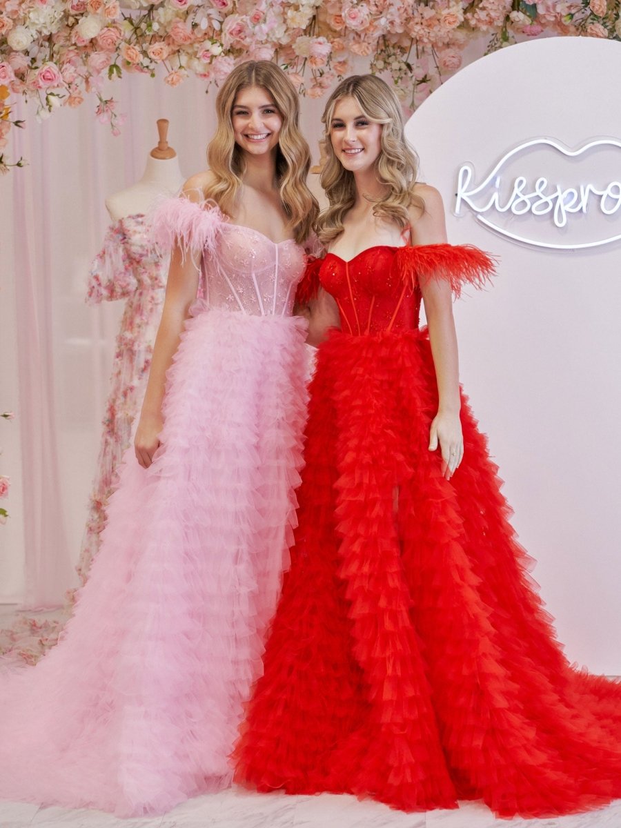 Ingrid |A Line Sweetheart Tiered Tulle Long Prom Dress With Slit - KissProm