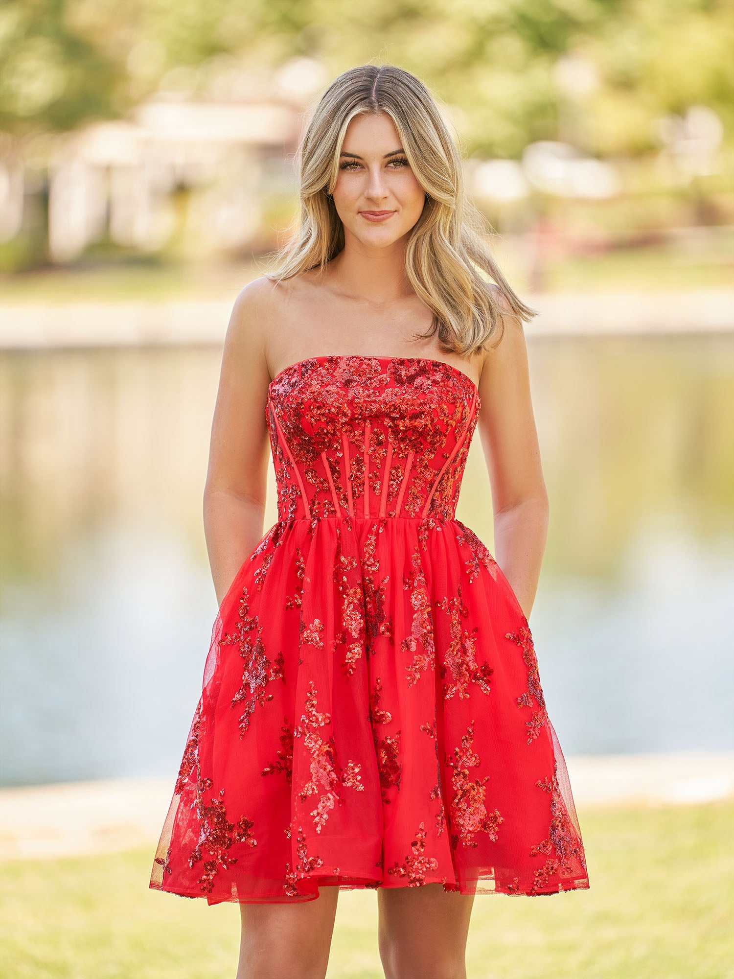 Ivette | A-Line Red Short Homecoming Dress with Sequins