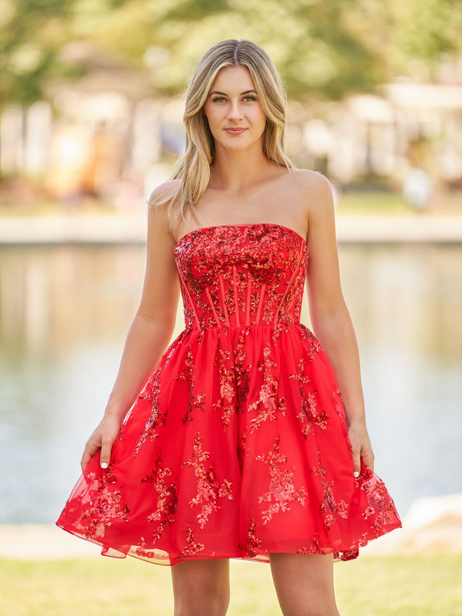 Ivette | A-Line Red Short Homecoming Dress with Sequins