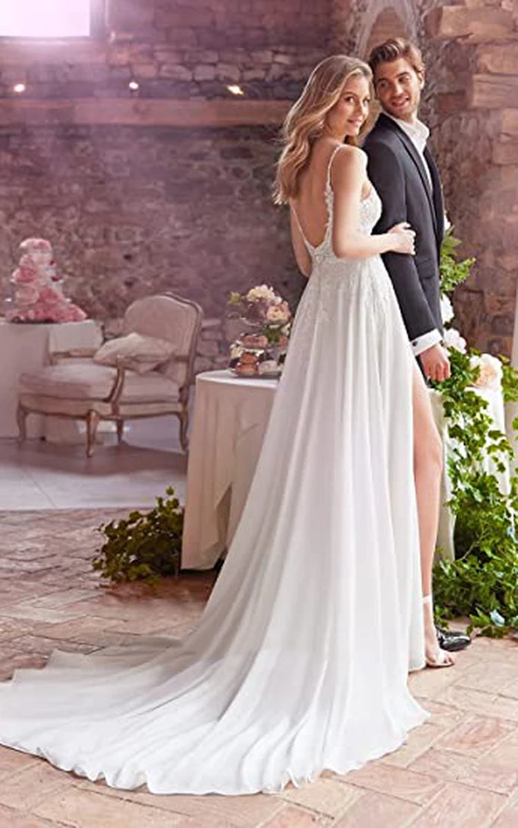 Flowy chiffon wedding dress best sale