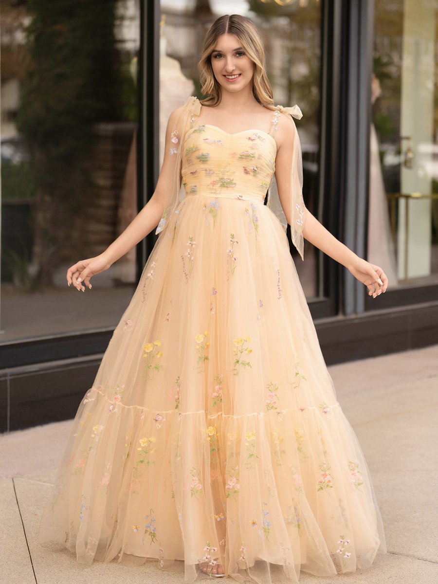 Rowan |A Line Sweetheart Long Prom Dress with Embroidery - KissProm