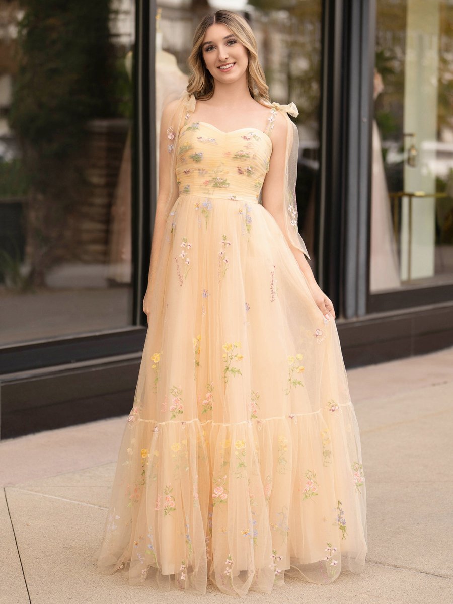 Rowan |A Line Sweetheart Long Prom Dress with Embroidery - KissProm