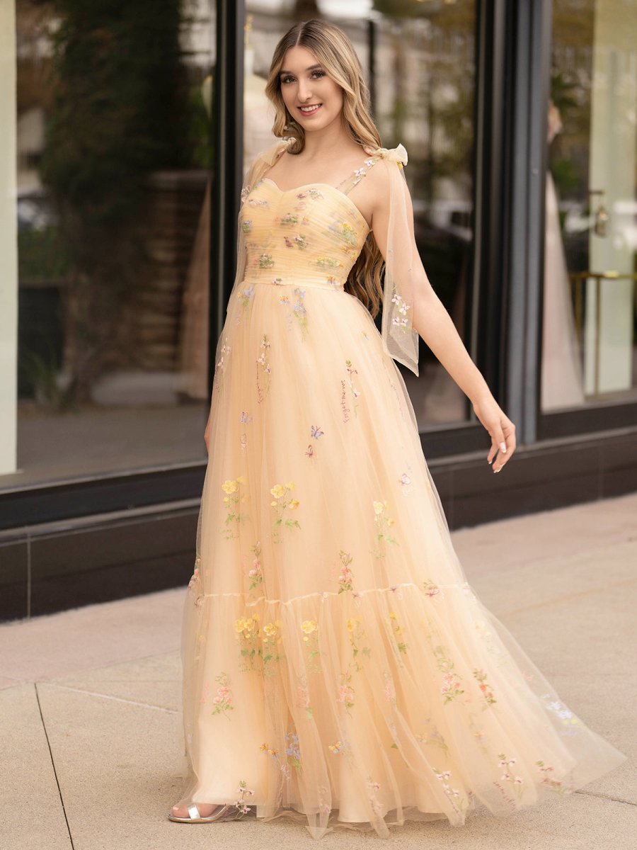 Rowan |A Line Sweetheart Long Prom Dress with Embroidery - KissProm