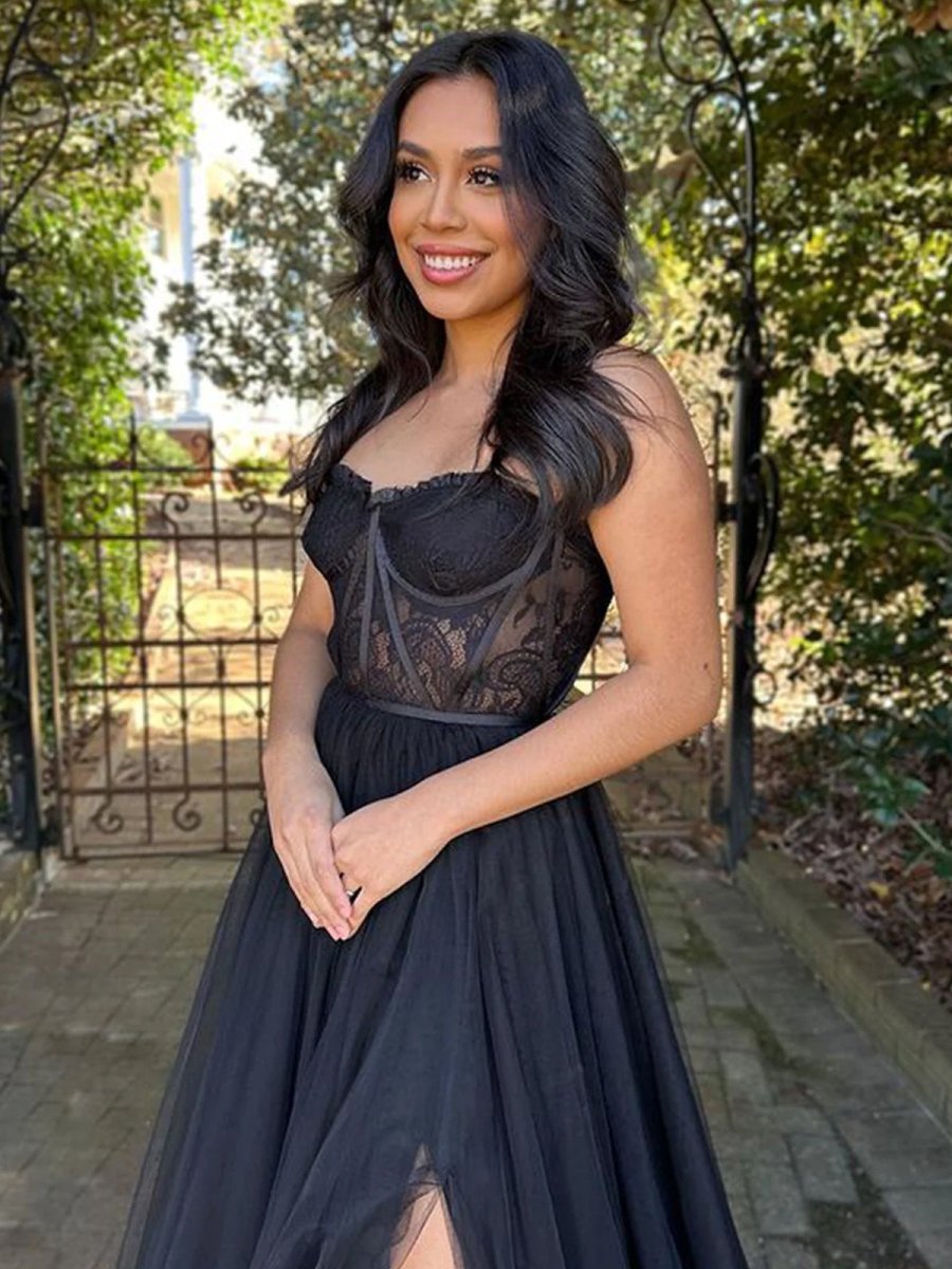 Talia |A Line Sweetheart Corset Tulle Prom Dress with Slit - KissProm