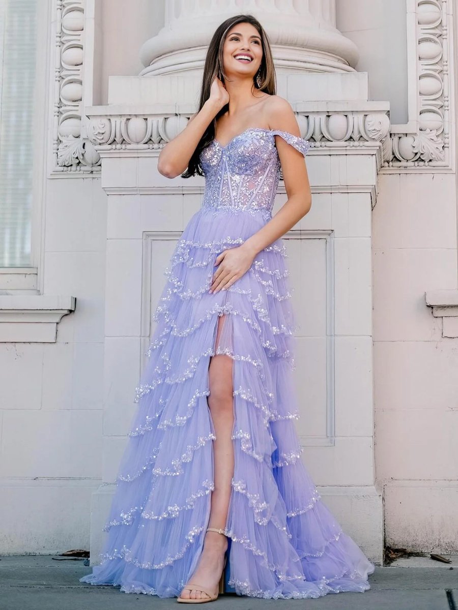 Scout | A - Line Sweetheart Champagne Tulle Prom Dresses with Appliques - KissProm