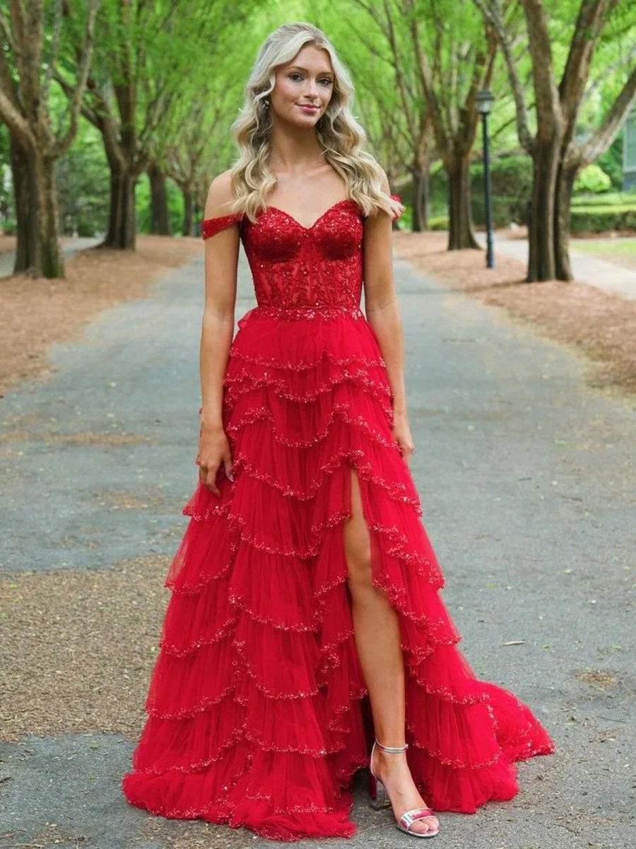 Scout | A - Line Sweetheart Champagne Tulle Prom Dresses with Appliques - KissProm