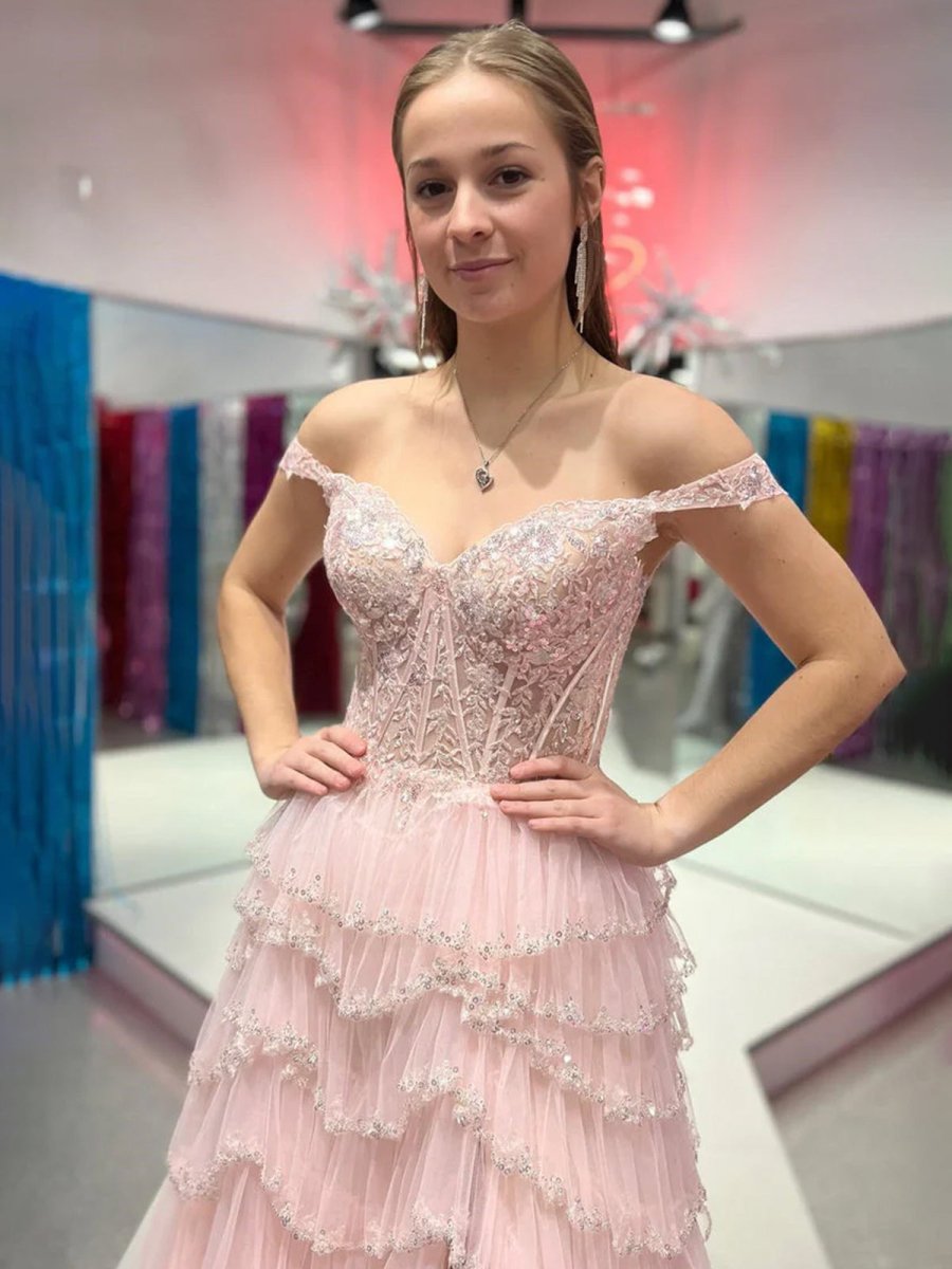 Scout | A - Line Sweetheart Champagne Tulle Prom Dresses with Appliques - KissProm