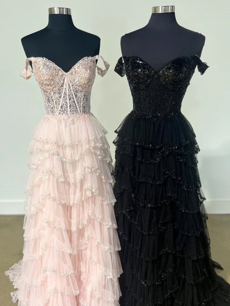 Scout | A - Line Sweetheart Champagne Tulle Prom Dresses with Appliques - KissProm