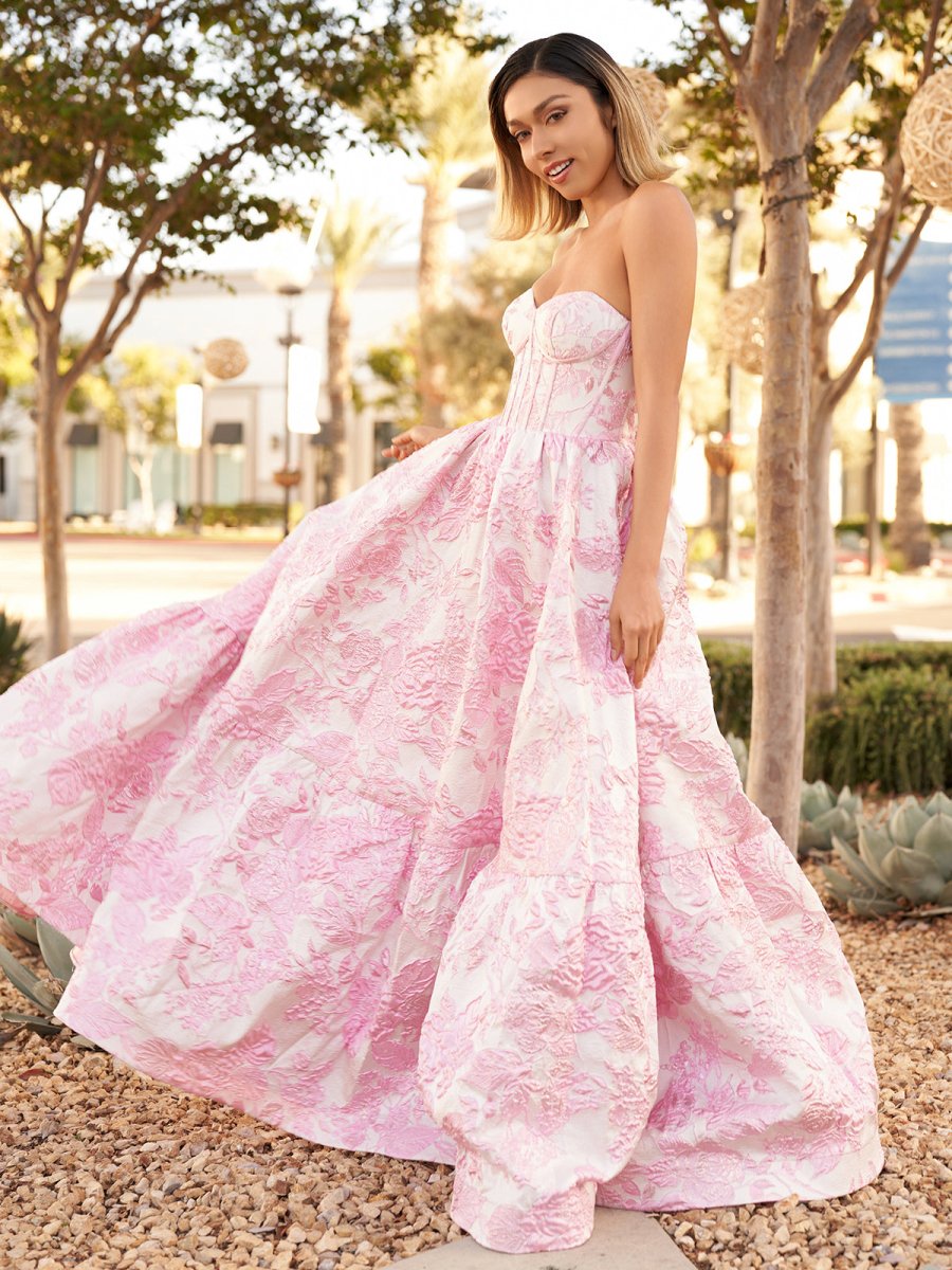 Delice | A - Line Sweetheart Floral Printed Long Prom Dresses - KissProm