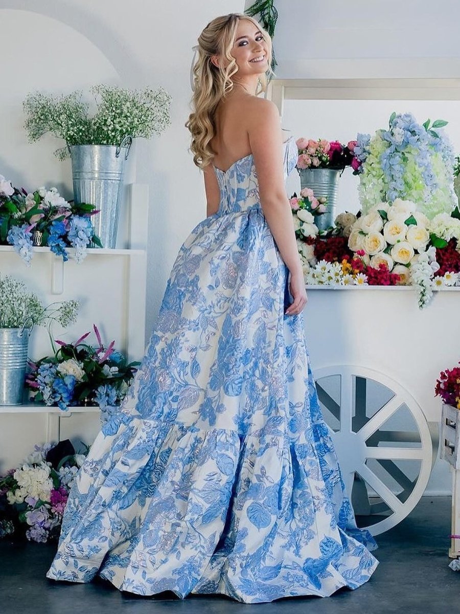 Delice | A - Line Sweetheart Floral Printed Long Prom Dresses - KissProm