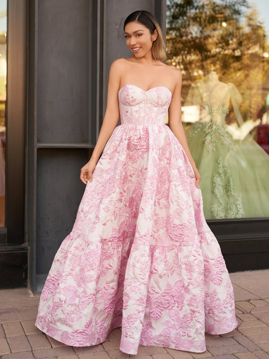 Delice | A - Line Sweetheart Floral Printed Long Prom Dresses - KissProm