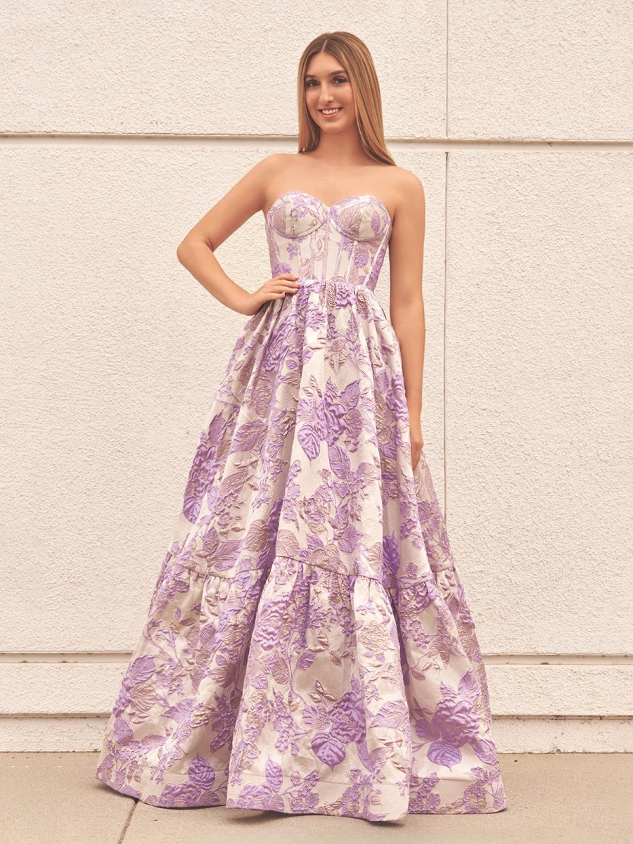 Delice | A - Line Sweetheart Floral Printed Long Prom Dresses - KissProm