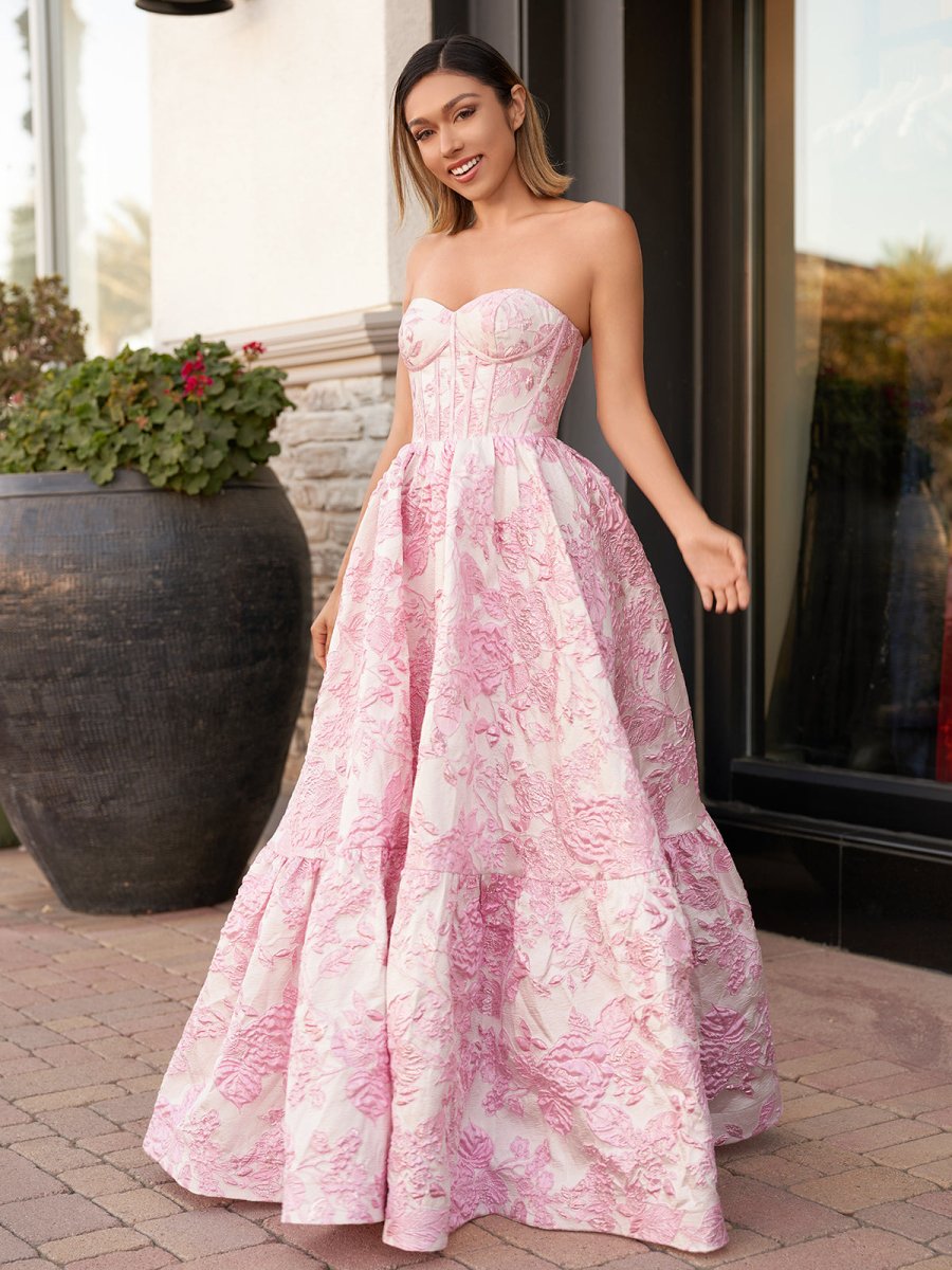 Delice | A - Line Sweetheart Floral Printed Long Prom Dresses - KissProm