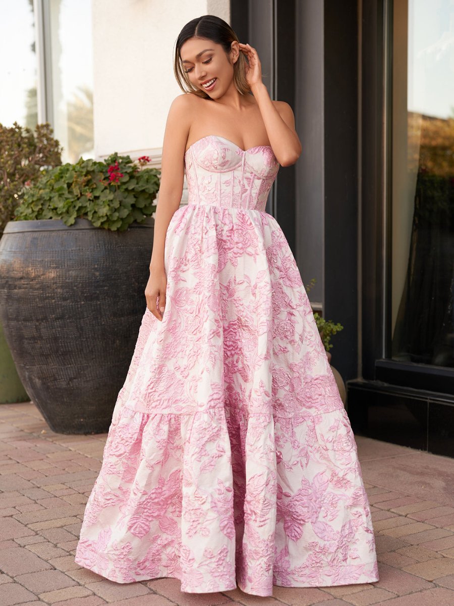 Delice | A - Line Sweetheart Floral Printed Long Prom Dresses - KissProm