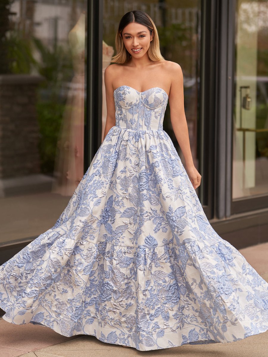 Delice | A - Line Sweetheart Floral Printed Long Prom Dresses - KissProm