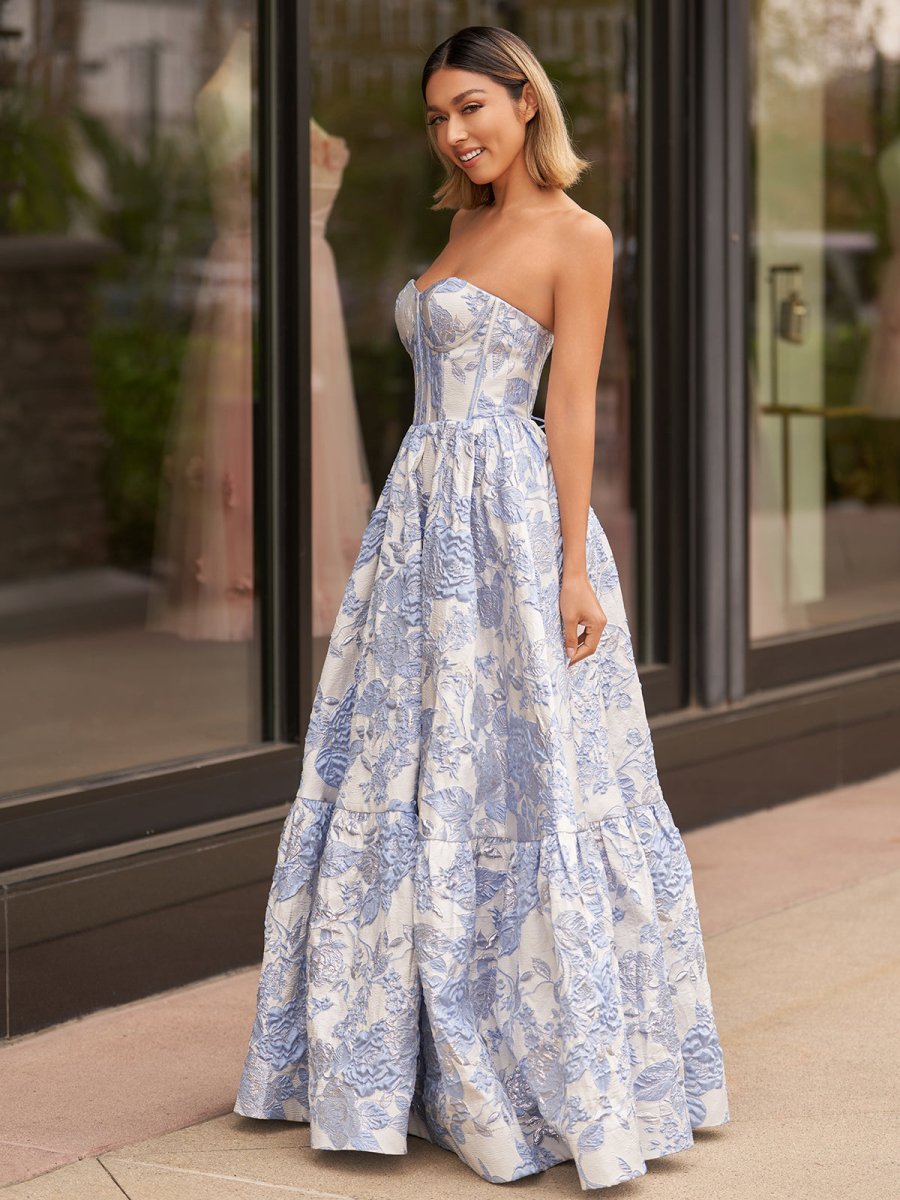 Delice | A - Line Sweetheart Floral Printed Long Prom Dresses - KissProm