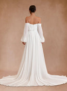 Aisling | A - Line Sweetheart Long Sleeves Chiffon Sweep Train Wedding Dress - KissProm