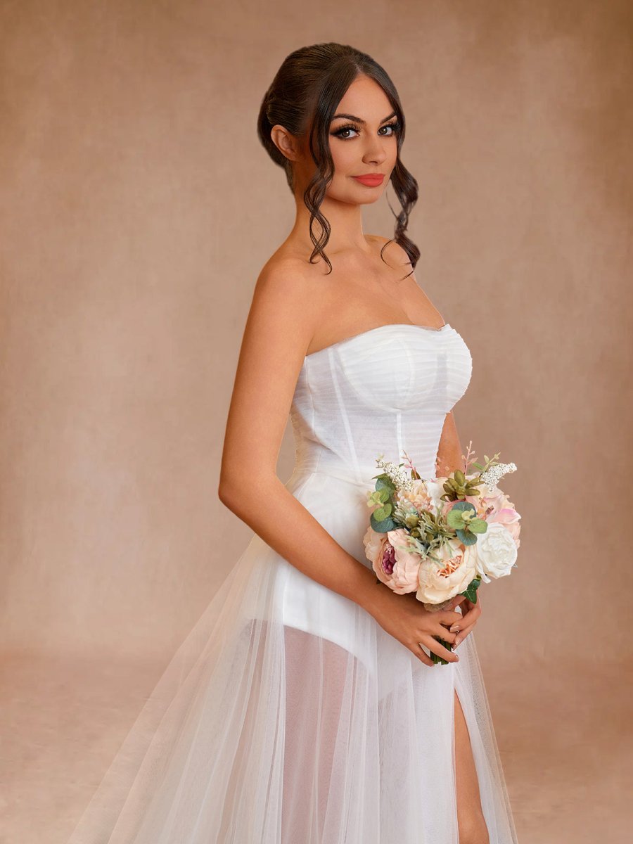 A - line Sweetheart Tulle High Split Bohemian Wedding Dresses - KissProm