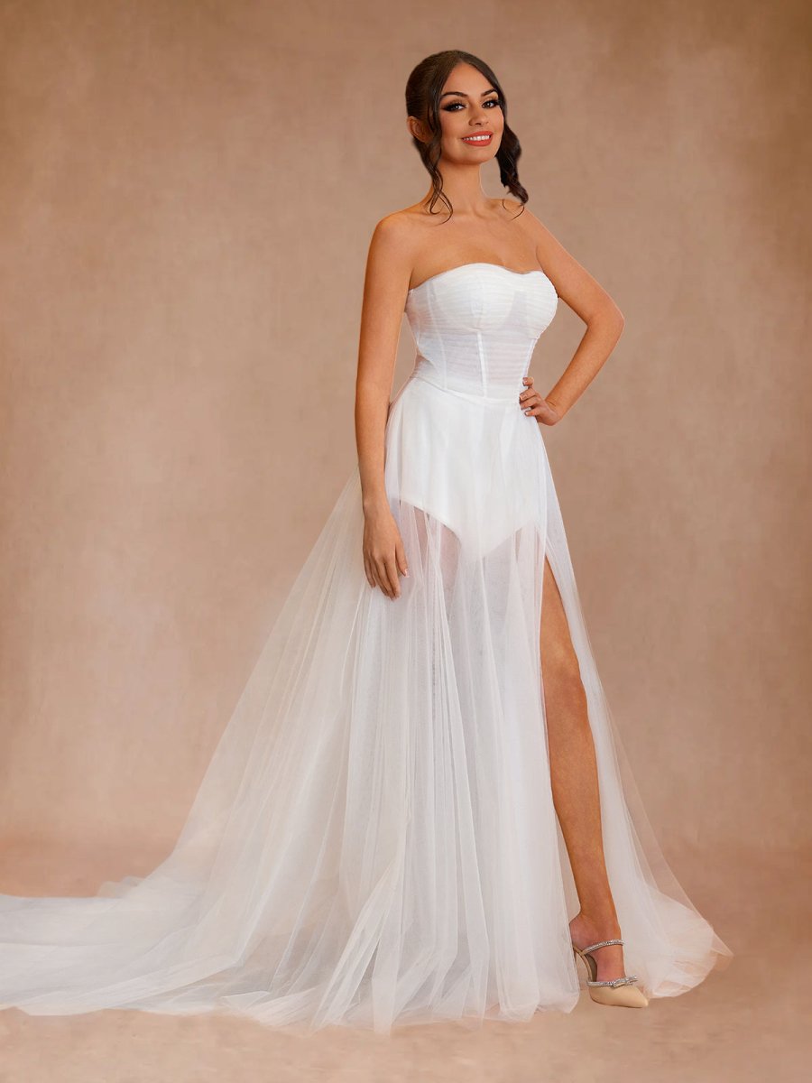 A - line Sweetheart Tulle High Split Bohemian Wedding Dresses - KissProm