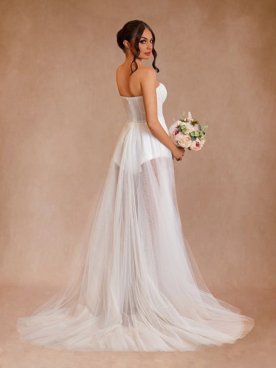 A - line Sweetheart Tulle High Split Bohemian Wedding Dresses - KissProm