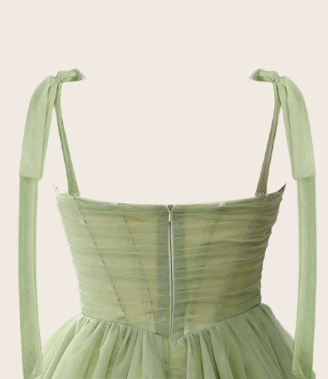 A-Line V-Neck Sage Green Pleated Short Homecoming Dress