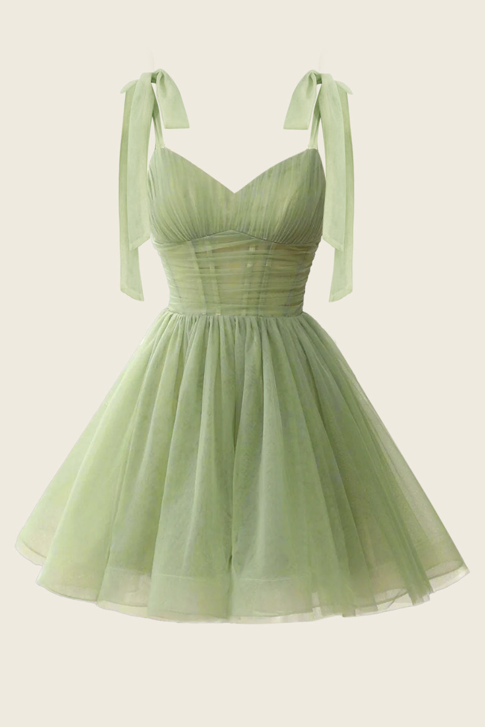 A-Line V-Neck Sage Green Pleated Short Homecoming Dress