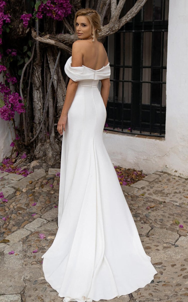 Hathaway | Mermaid Satin Off - the - Shoulder Sheath Wedding Dress with Zipper and Slit - KissProm