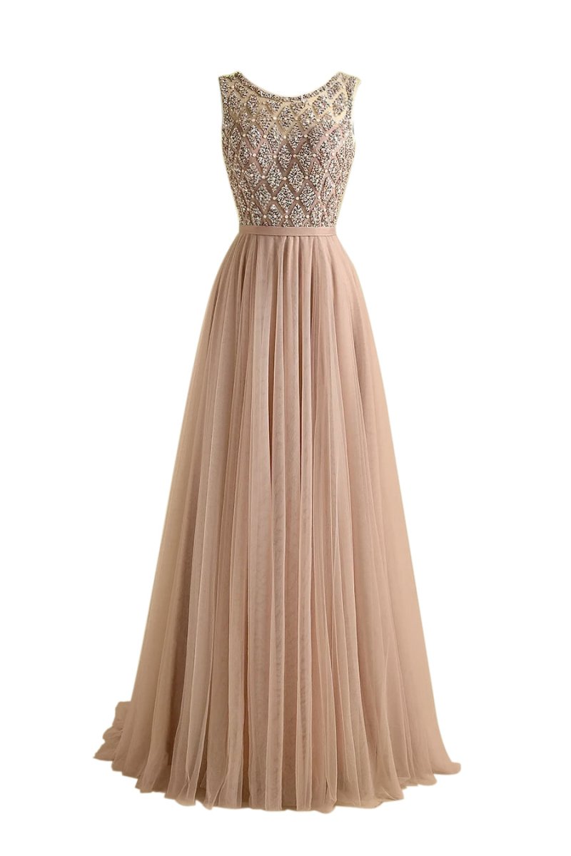 Sparkly Beaded Long Tulle Bridesmaid Prom Dress - KissProm