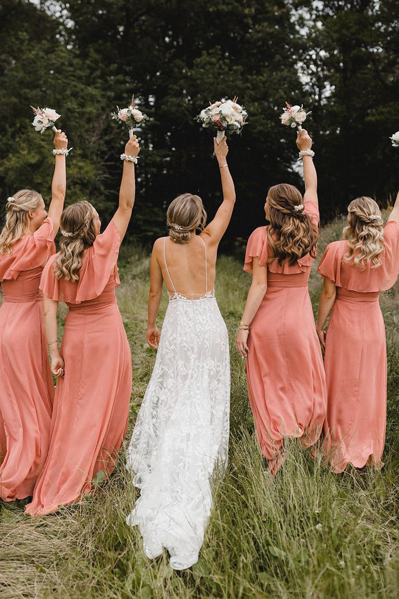 Coral shops chiff s bridesmaid dresses