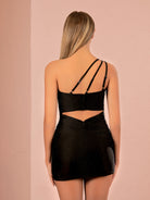 KissProm One Shoulder Black Short Sleeveless Homecoming Dress Beaded | It features a fashion-forward one-shoulder neckline, adding a touch of sophistication. The sheath silhouette enhances your curves while ensuring a perfect fit.