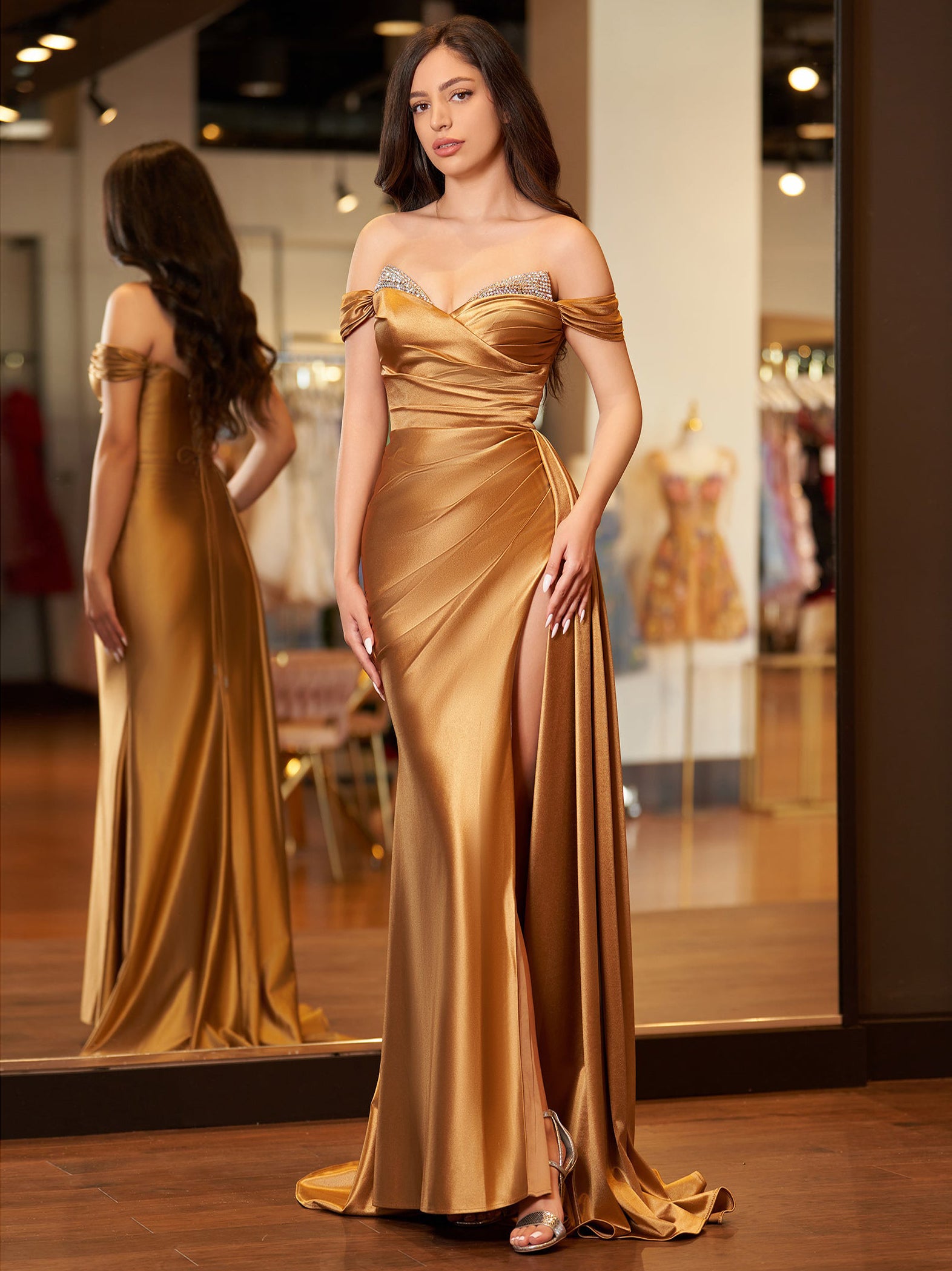 Adelaide |Mermaid Satin Long Prom Dress with Slit