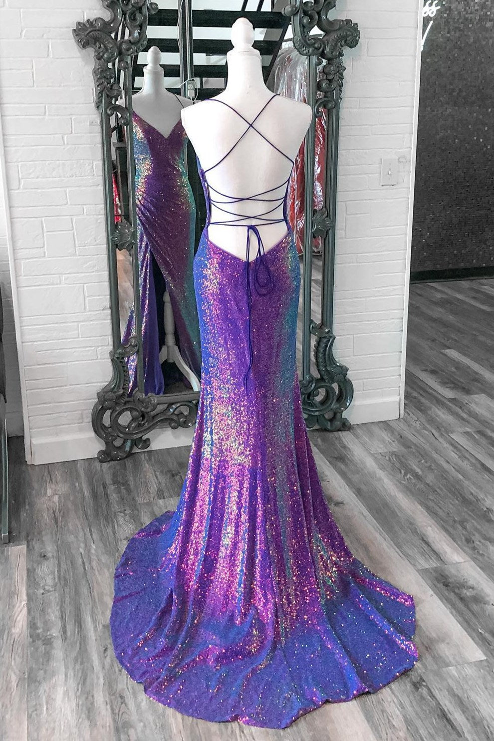 Iridescent purple prom dress hotsell