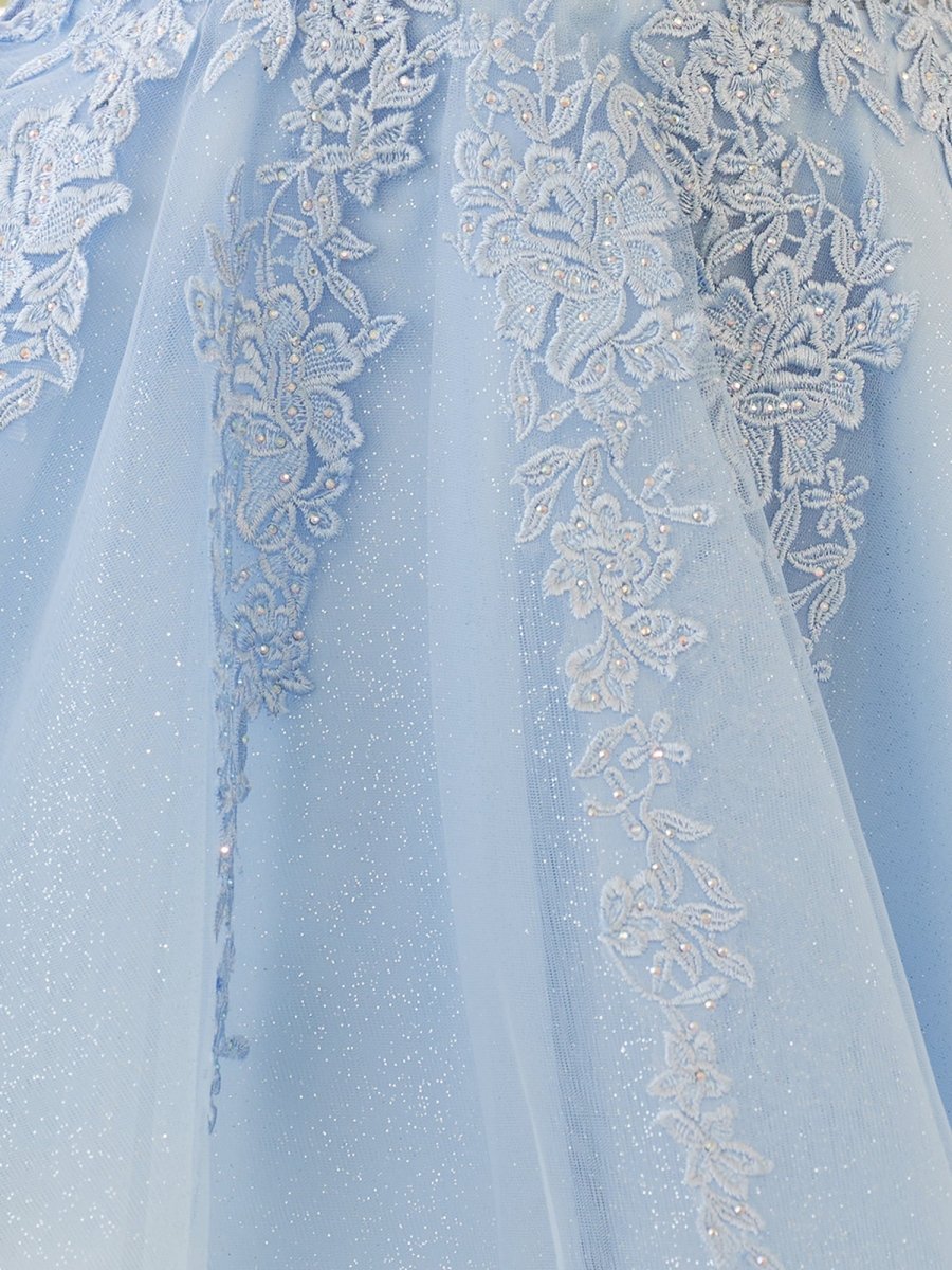 Anisia | A - Line Spaghetti - Straps Sky Blue Lace Homecoming Dress With Appliques - KissProm