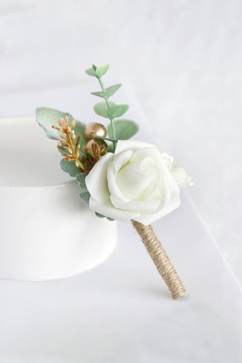 Artificial Silk Roses Wedding Bridesmaid Boutonniere - KissProm