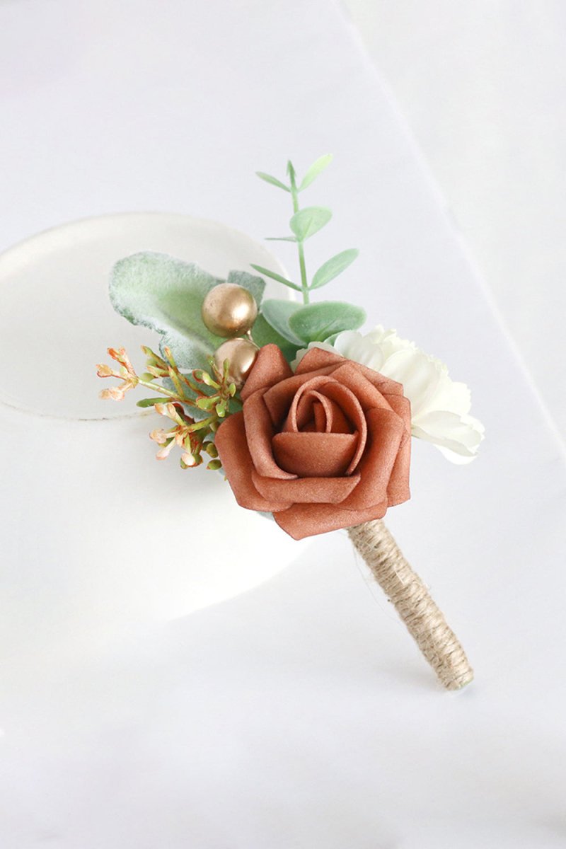 Artificial Silk Roses Wedding Bridesmaid Boutonniere - KissProm