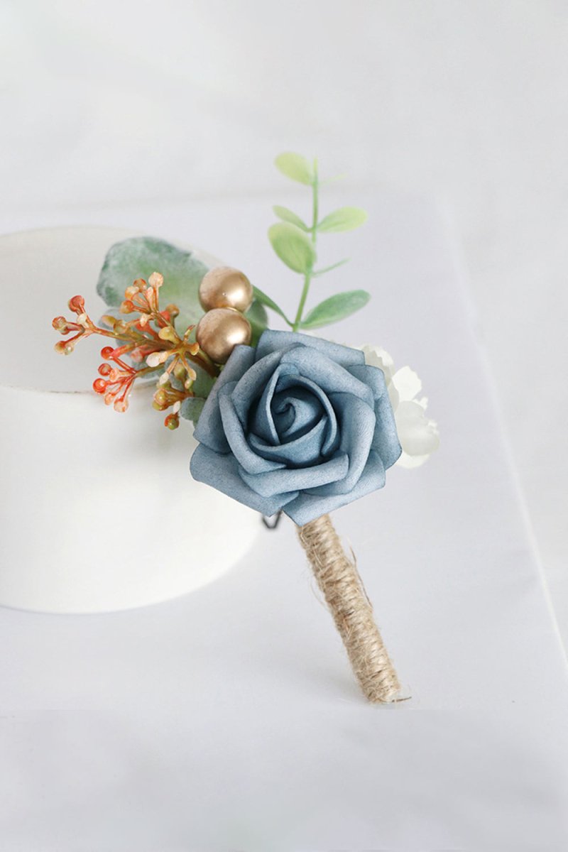 Artificial Silk Roses Wedding Bridesmaid Boutonniere - KissProm