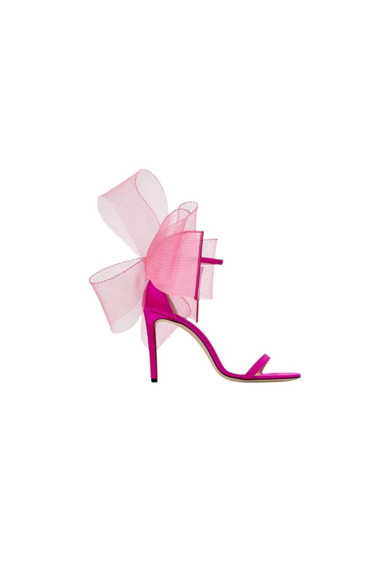 Asymmetric Bow - Embellished Satin High Heel Sandals - KissProm