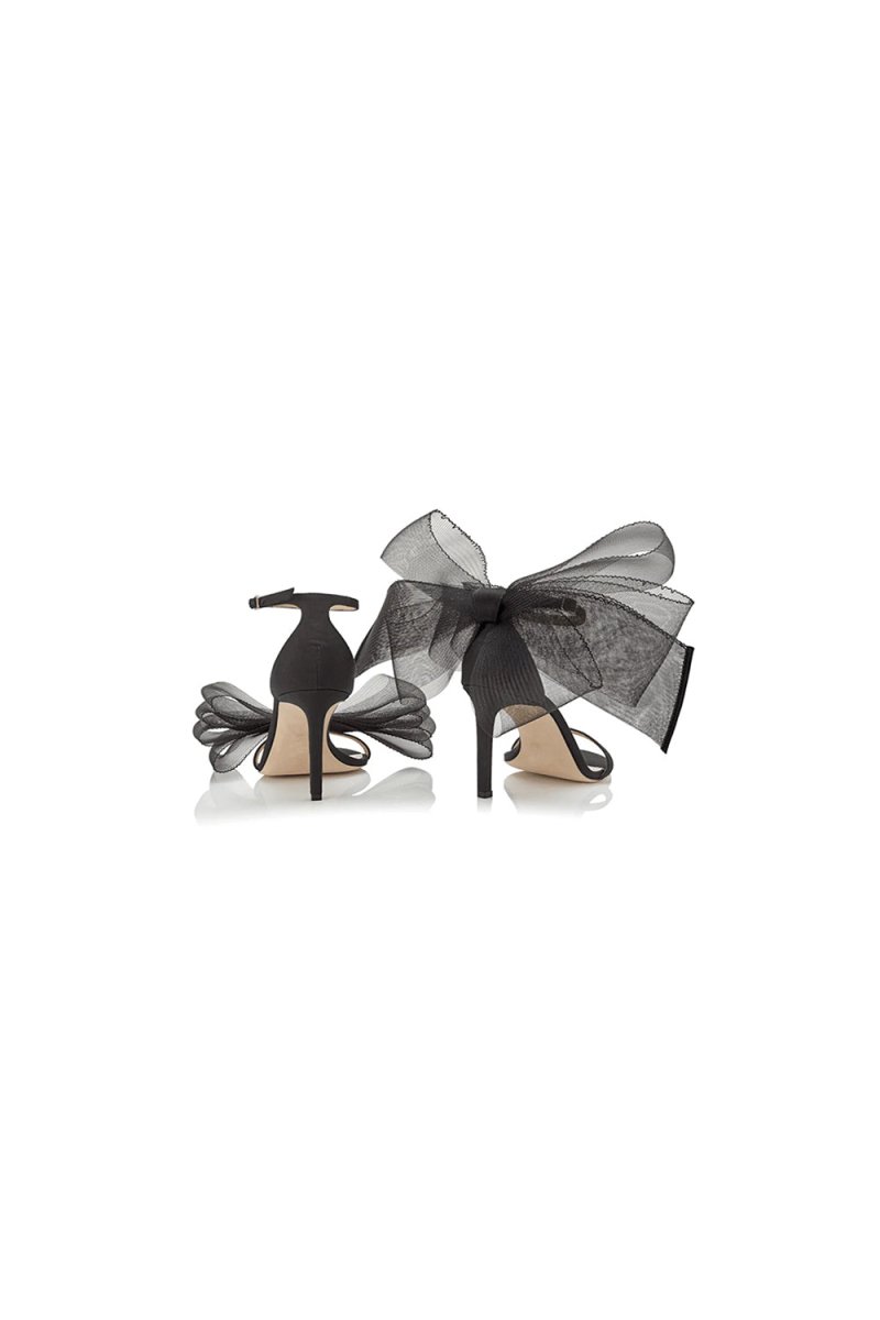 Asymmetric Bow - Embellished Satin High Heel Sandals - KissProm