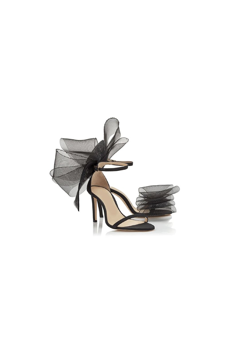 Asymmetric Bow - Embellished Satin High Heel Sandals - KissProm