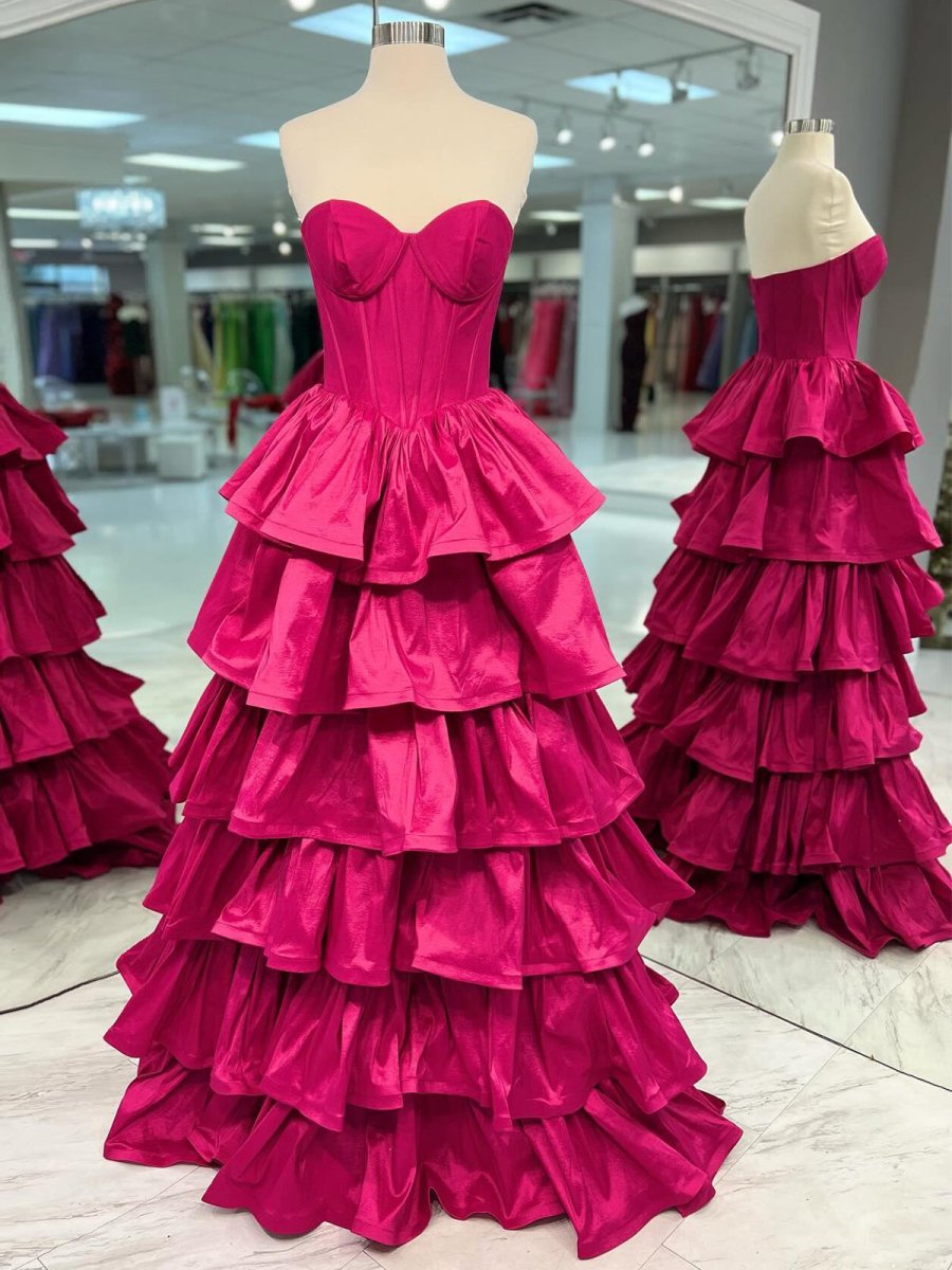 Ausha | Sweetheart Fuchsia Ruffles A - line Prom Dresses - KissProm