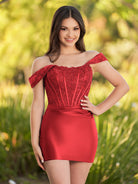 Autumn |Sheath Off the Shoulder Corset Homecoming Dress - KissProm