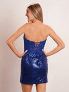 KissProm Sheath Sweetheart Lace Embroidered Strapless Short Cocktail Dress | The sweetheart neckline adds a touch of romance, while the lace-up back ensures a secure and adjustable fit.