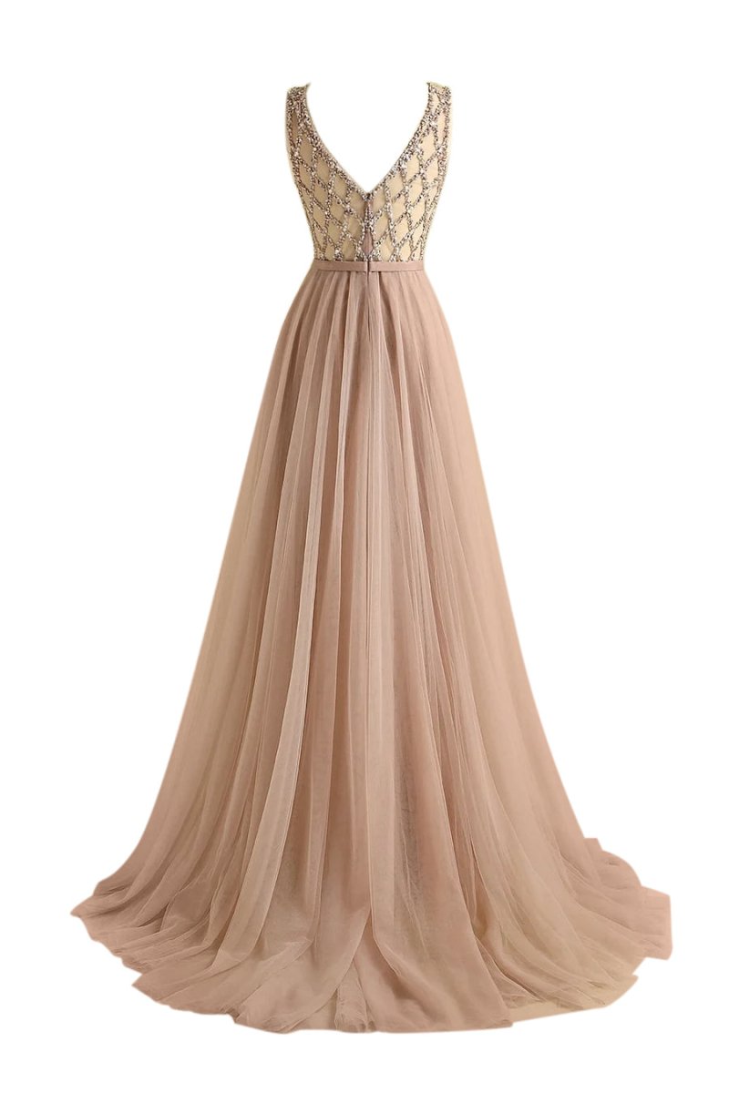 Sparkly Beaded Long Tulle Bridesmaid Prom Dress - KissProm